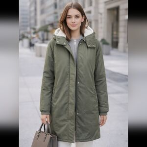 NWT Noisy May Doen Medium Spring Winter Olive Green Hooded Parka Coat Modern